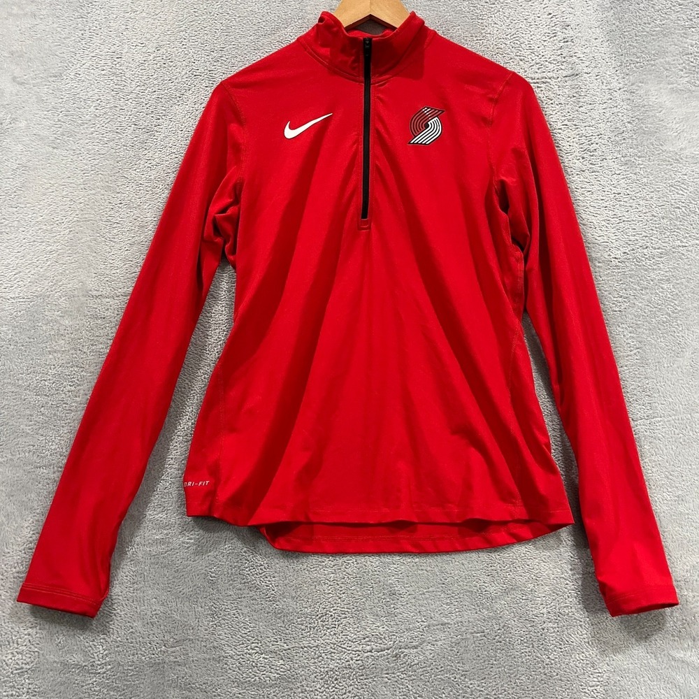 Portland Trail Blazers Sweatshirt Women Medium Red Nike 1/4 Zip NBA Training Top